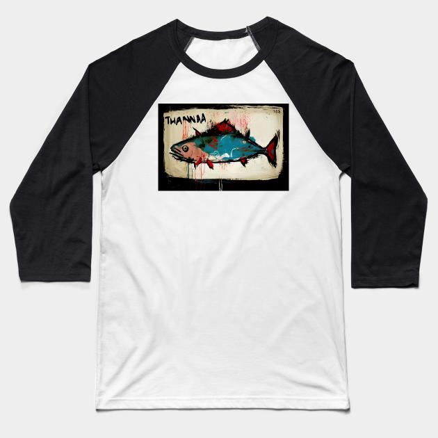 Colorful Tuna in Neo-Expressionist Style Painting Baseball T-Shirt by Walter WhatsHisFace